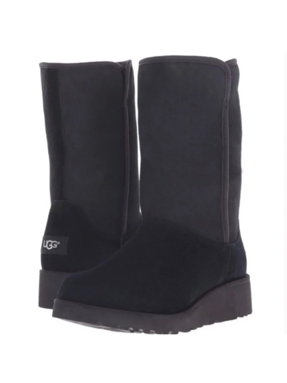 UGG Amie Classic Wedge Boot Water-Resistant Black Suede Plush Sheepskin Lining 9